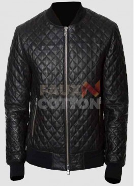 Men's Diamond Quilted Bomber Leather Jacket